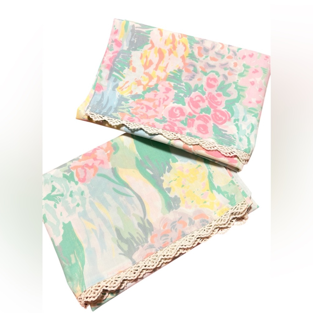 Atelier Martex Monet Water Lily Floral Pillowcases Vintage Lace Set of 2 NWOT